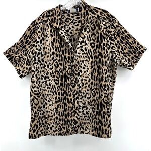 DonnKenney Leopard Print Short Sleeve Button Down Blouse 1X Statement Piece